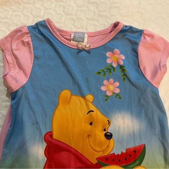 Vintage Disney Y2K Winnie the Pooh Pajama Nightgown Dress Toddler Girls 4T STAIN - Picture 2 of 16
